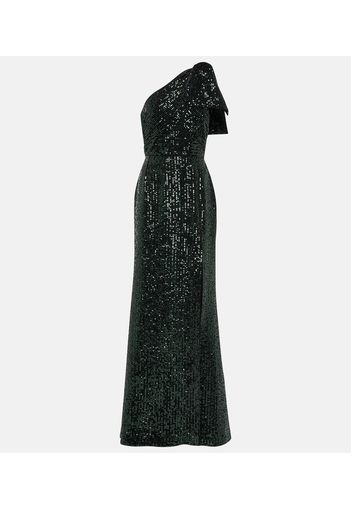 Sequined one-shoulder silk-blend gown