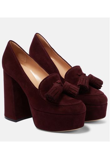 Tassel-trimmed suede platform pumps