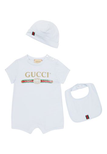 Baby cotton bodysuit, bib and hat set