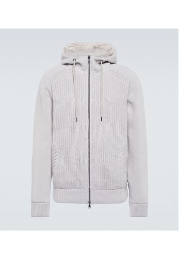 Ribbed-knit hooded wool jacket