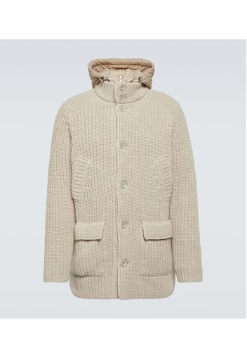 Hooded cable-knit wool jacket