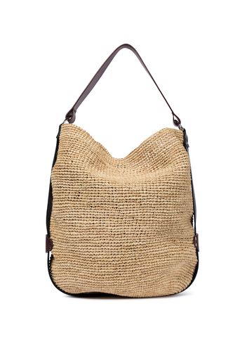 Bayia leather-trimmed raffia tote