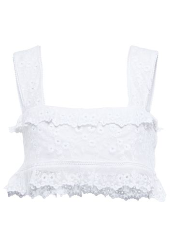 Broderie anglaise cotton and silk crop top