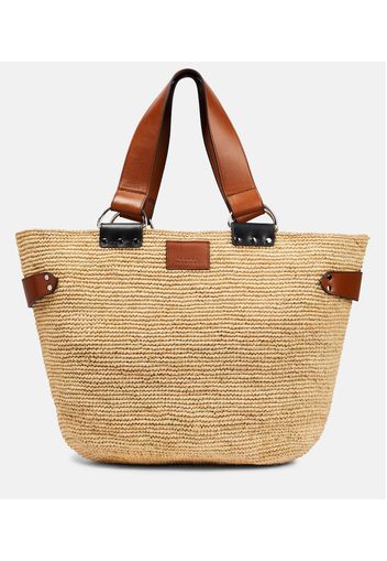 Bahiba leather-trimmed raffia tote bag