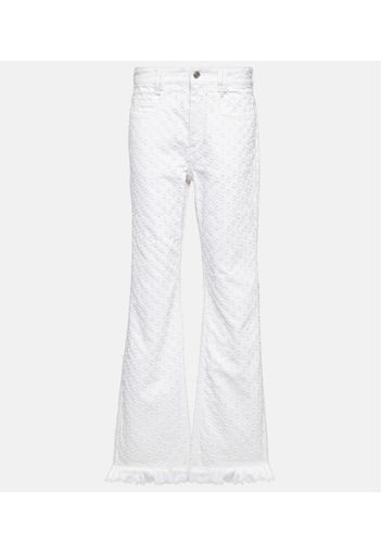 High-rise straight eyelet jeans