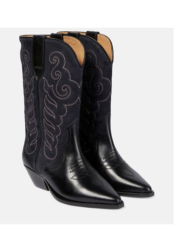 Embroidered suede and leather boots