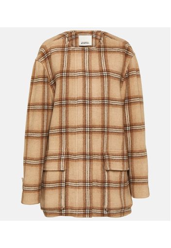 Checked wool blend coat