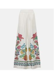 Printed silk twill wide-leg pants