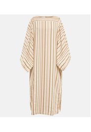 Striped linen-blend midi dress