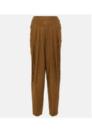 Pleated high-rise linen and wool pants