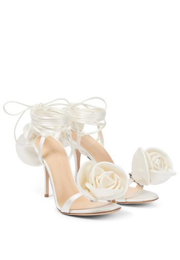 Leather-trimmed satin sandals