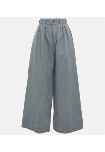 Wide-leg cotton and linen canvas pants