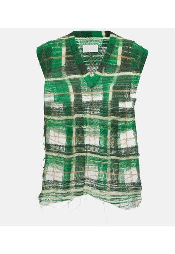 Distressed checked mohair-blend sweater vest