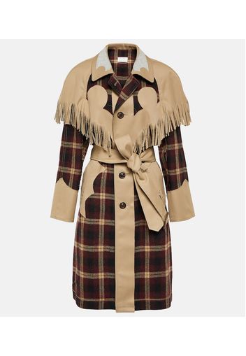 Fringed checked trench coat