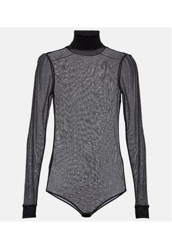 Mockneck sheer mesh bodysuit