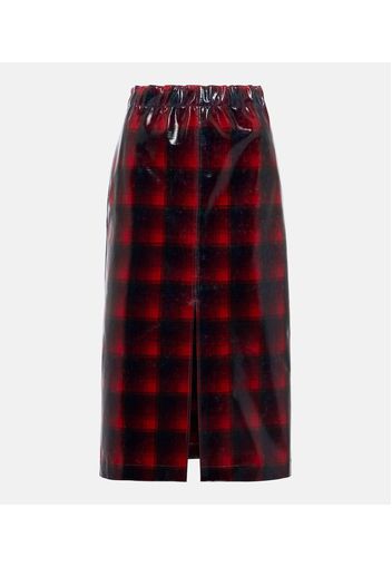 Checked coated wool midi skirt