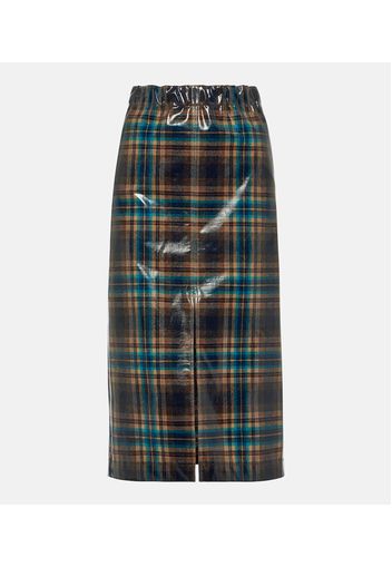 Checked coated wool midi skirt