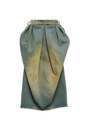 Pleated denim midi skirt