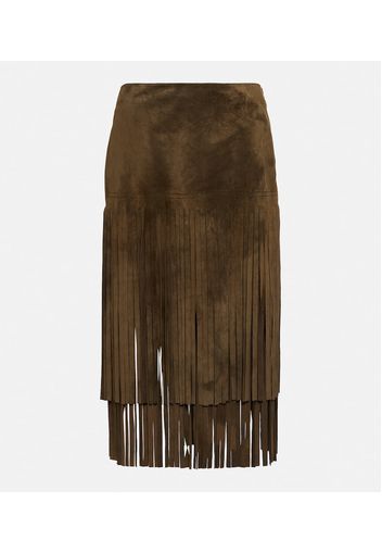 Battage fringe-trimmed suede midi skirt