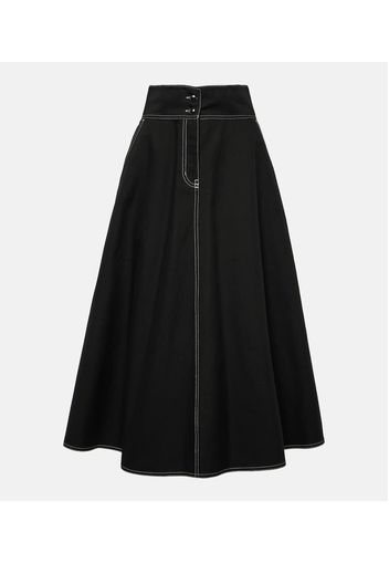 Yamato flared cotton and linen midi skirt