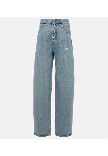 Distressed high-rise straight jeans