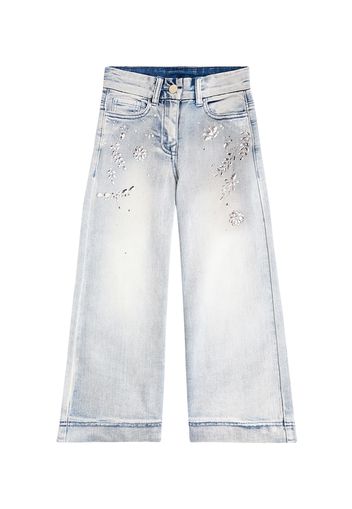 Crystal-embellished wide-leg jeans