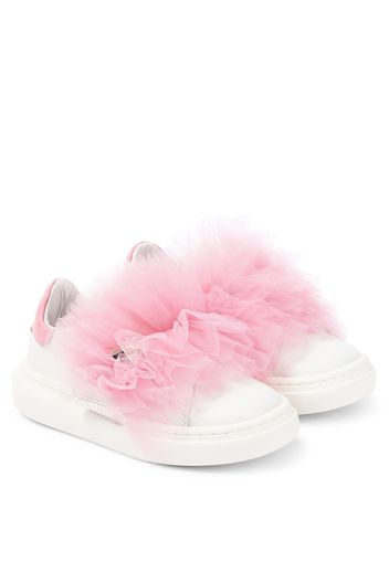 AppliquÃ© leather and tulle sneakers