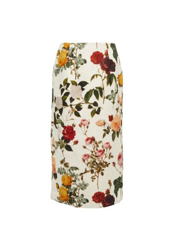 Floral cotton-blend pencil skirt