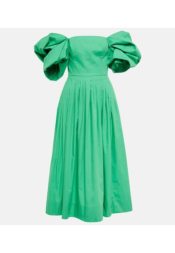 Off-shoulder pleated cotton gown