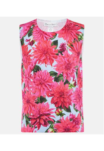 Floral cotton-blend tank top