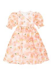 Puff-sleeve floral chiffon dress