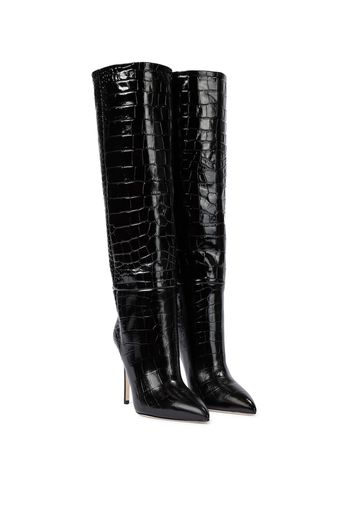 Croc-effect leather knee-high boots