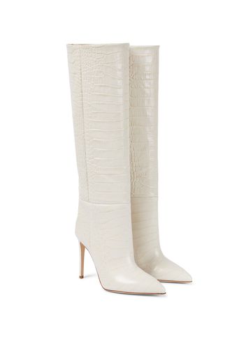 Croc-effect leather knee-high boots