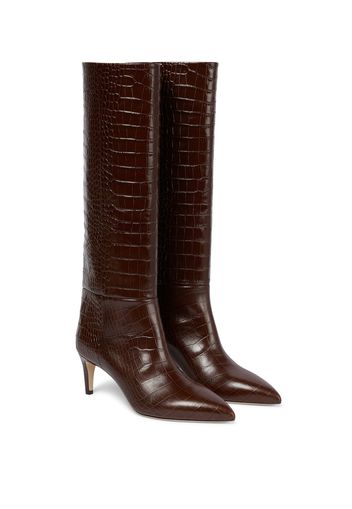 Croc-effect leather knee-high boots