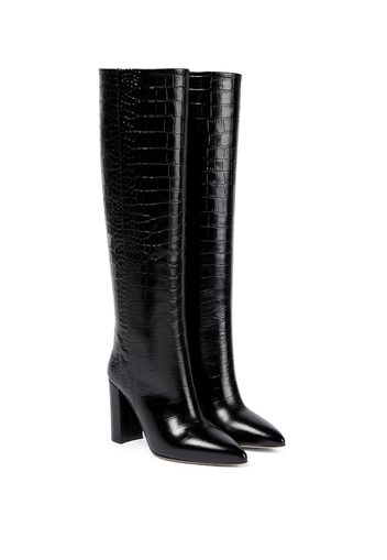 Croc-effect leather knee-high boots