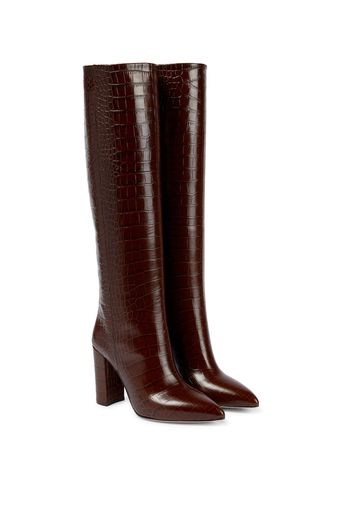 Croc-effect leather knee-high boots
