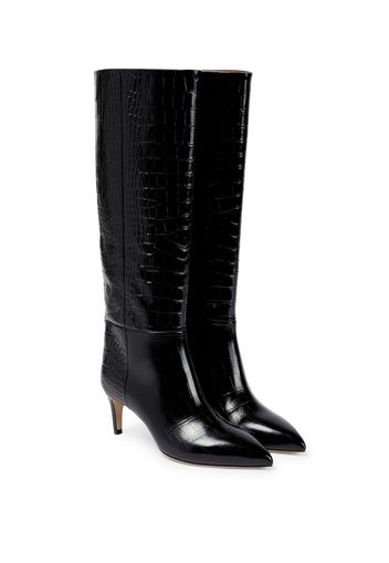 Croc-effect leather knee-high boots