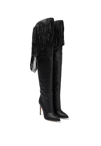 Fringed leather over-the-knee boots