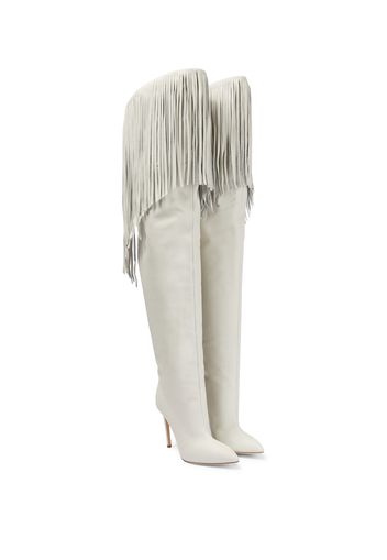 Fringed leather over-the-knee boots