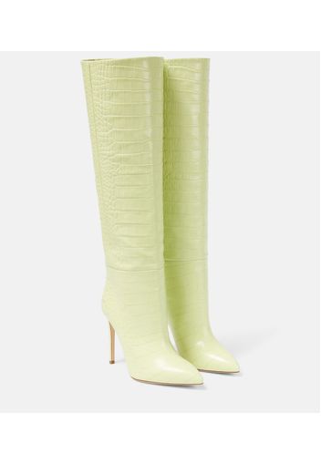 Croc-embossed leather knee-high boots