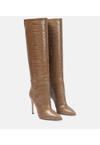 Croc-effect leather knee-high boots