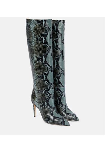 Python-printed leather knee-high boots