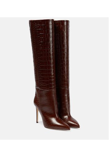 Snake-effect leather knee-high boots