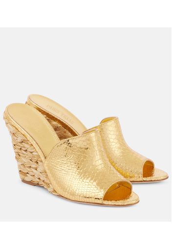 Deia 100 leather-trimmed espadrille wedges