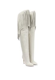 Fringed leather over-the-knee boots