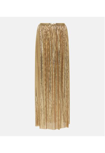 High-rise metallic mesh maxi skirt