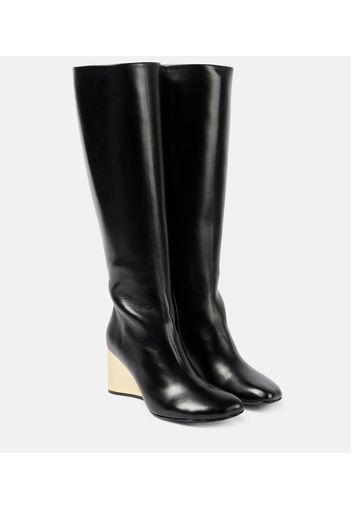 Leather wedge boots