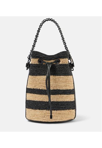 Mini striped raffia bucket bag