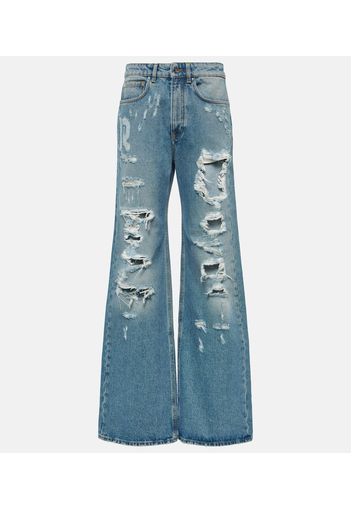 Distressed high-rise wide-leg jeans