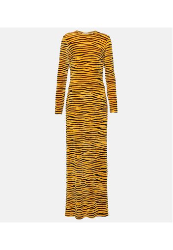 Tiger-print velvet maxi dress